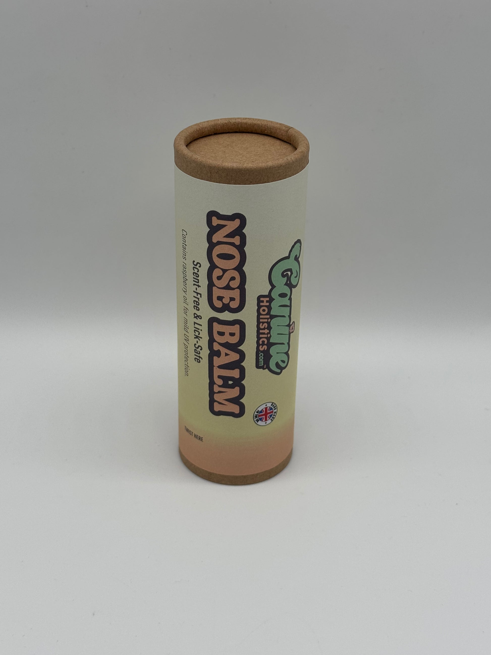 Image containing Canine Holistics™ Natural Nose Balm for Dogs 100ml. Front view of branded product in biodegradable tube standing vertically. 