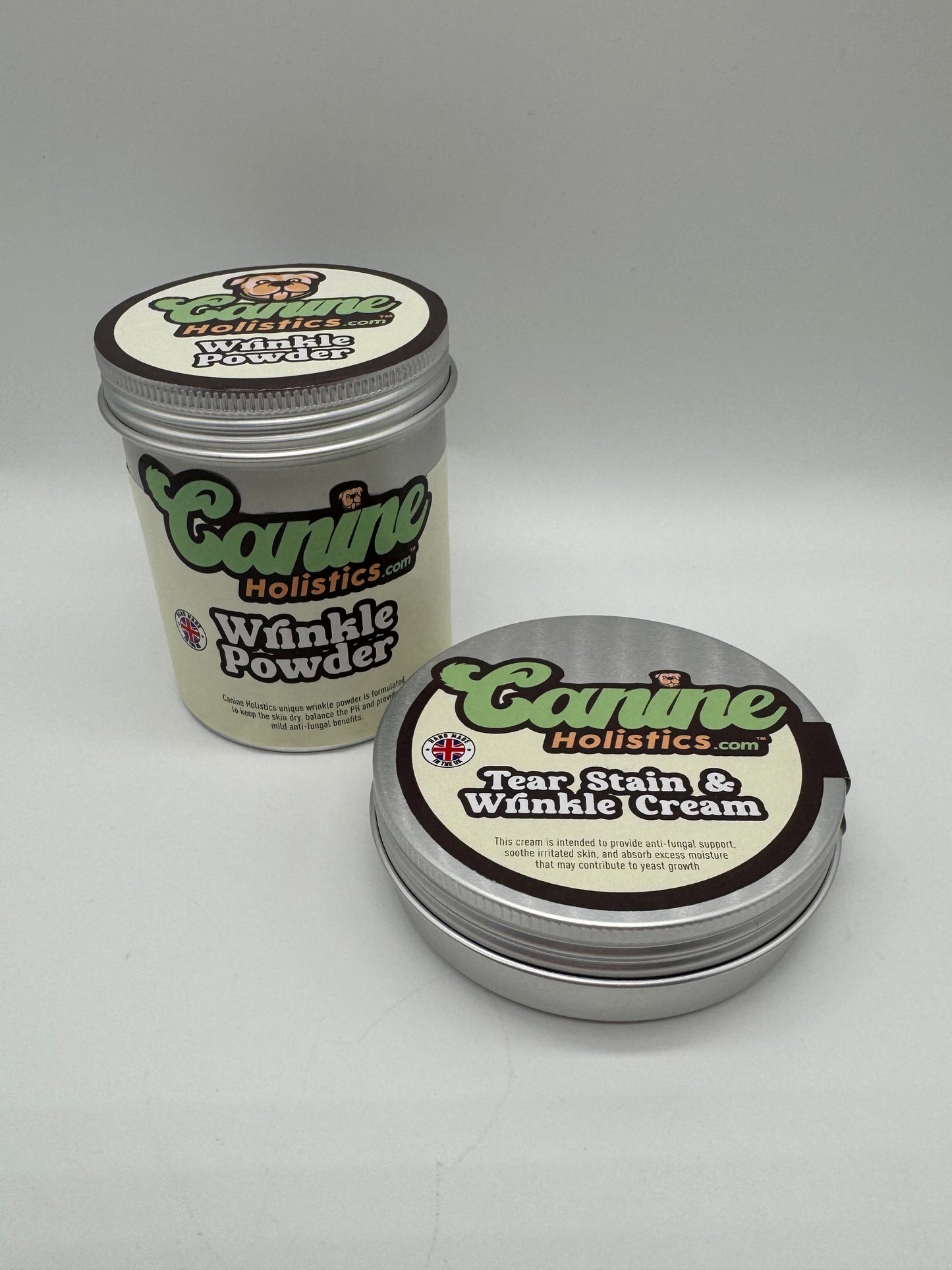 Image of Canine Holistics™ Tear Stain Value Bundle containing Wrinkle Powder and Tear Stain & Wrinkle Cream for Dogs. 